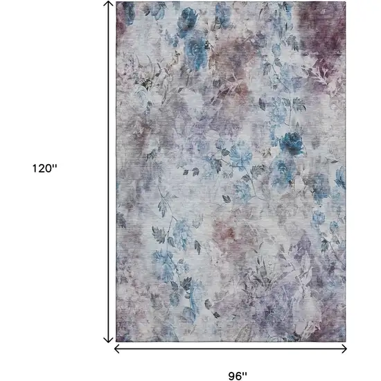 Blue Blush And Ivory Floral Washable Area Rug With UV Protection Photo 3