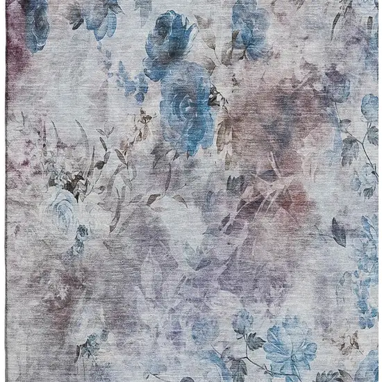 Blue Blush And Ivory Floral Washable Area Rug With UV Protection Photo 4