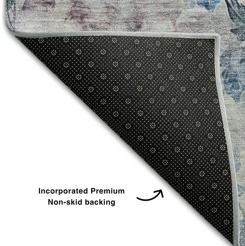 Blue Blush And Ivory Floral Washable Area Rug With UV Protection Photo 7