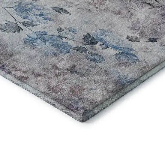 Blue Blush And Ivory Floral Washable Area Rug With UV Protection Photo 8