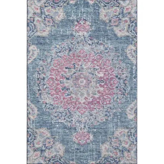 Blue Blush And Ivory Floral Washable Area Rug With UV Protection Photo 1