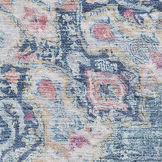 Blue Blush And Ivory Floral Washable Area Rug With UV Protection Photo 2