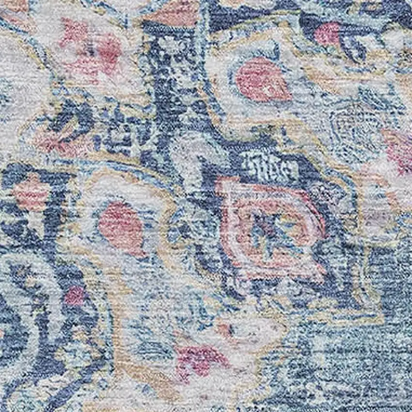 Blue Blush And Ivory Floral Washable Area Rug With UV Protection Photo 2