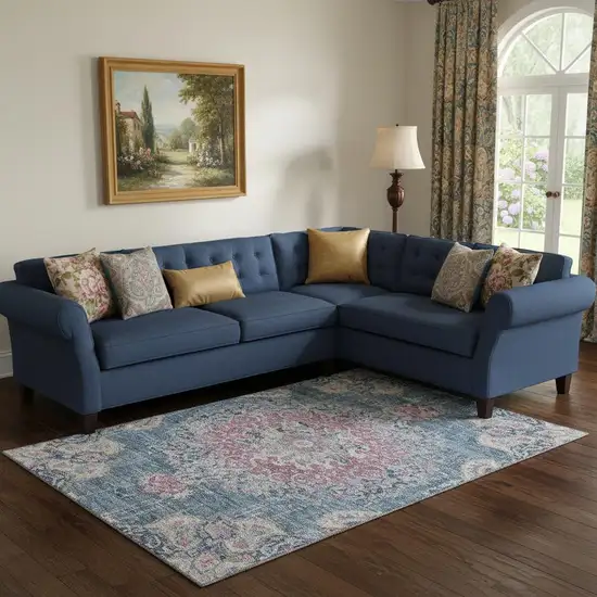 Blue Blush And Ivory Floral Washable Area Rug With UV Protection Photo 2