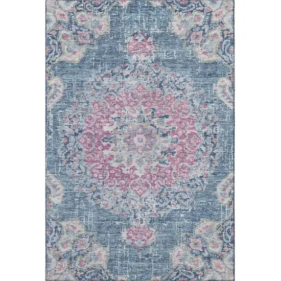 Blue Blush And Ivory Floral Washable Area Rug With UV Protection Photo 3