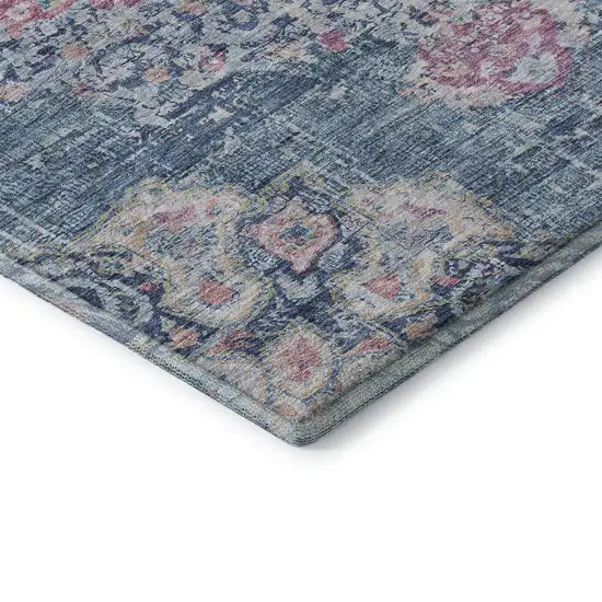 Blue Blush And Ivory Floral Washable Area Rug With UV Protection Photo 7