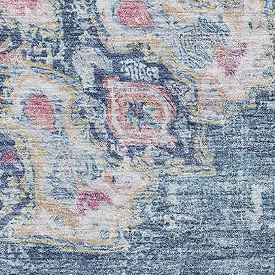 Blue Blush And Ivory Floral Washable Area Rug With UV Protection Photo 2