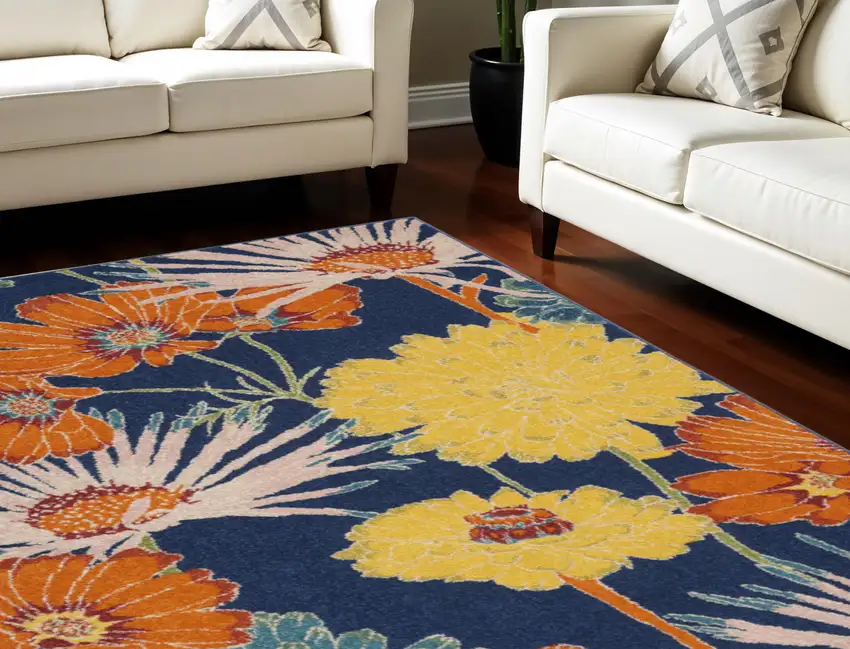 Blue Botanical Leaves Power Loom Area Rug Photo 1