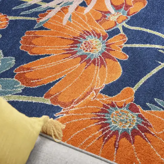 Blue Botanical Leaves Power Loom Area Rug Photo 8