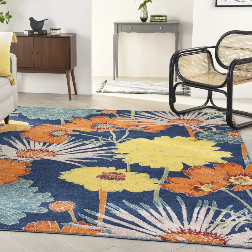 Blue Botanical Leaves Power Loom Area Rug Photo 5