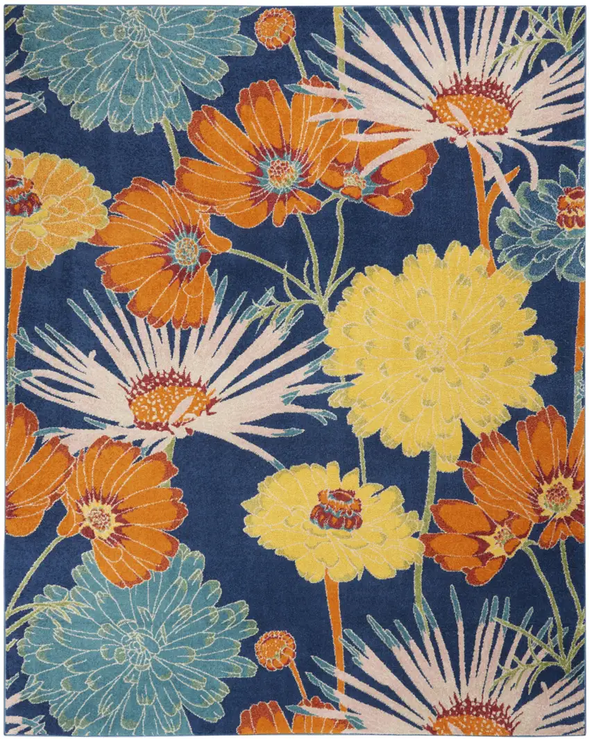 Blue Botanical Leaves Power Loom Area Rug Photo 1