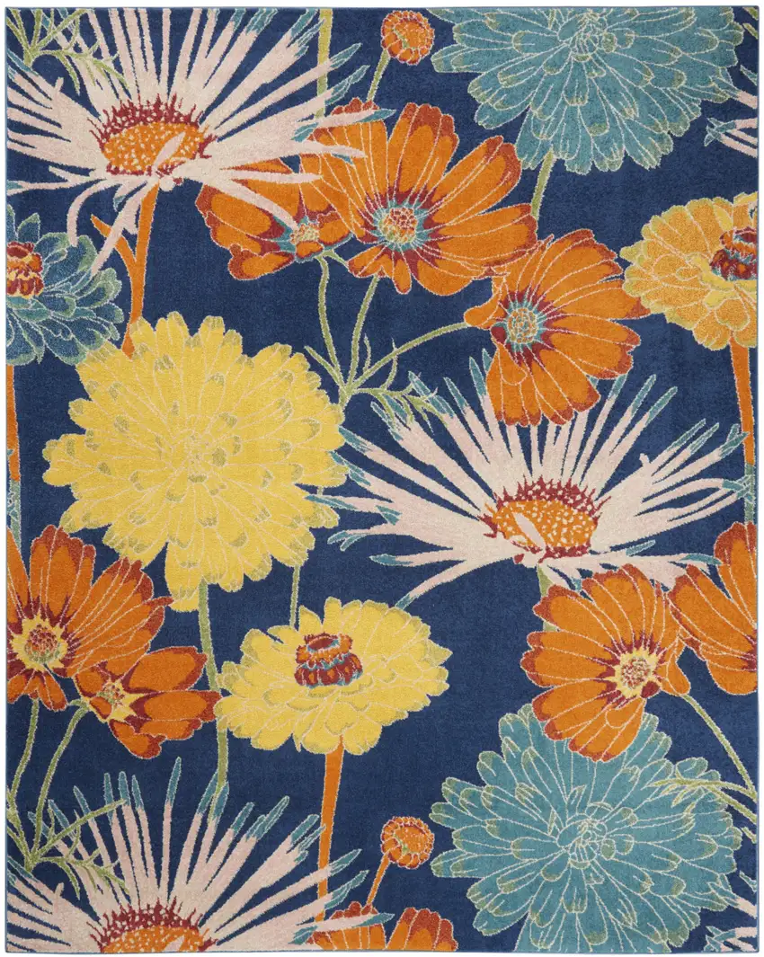 Blue Botanical Leaves Power Loom Area Rug Photo 4