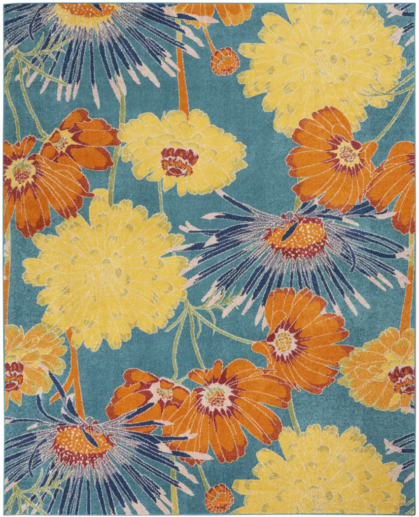 Blue Botanical Leaves Power Loom Area Rug Photo 1