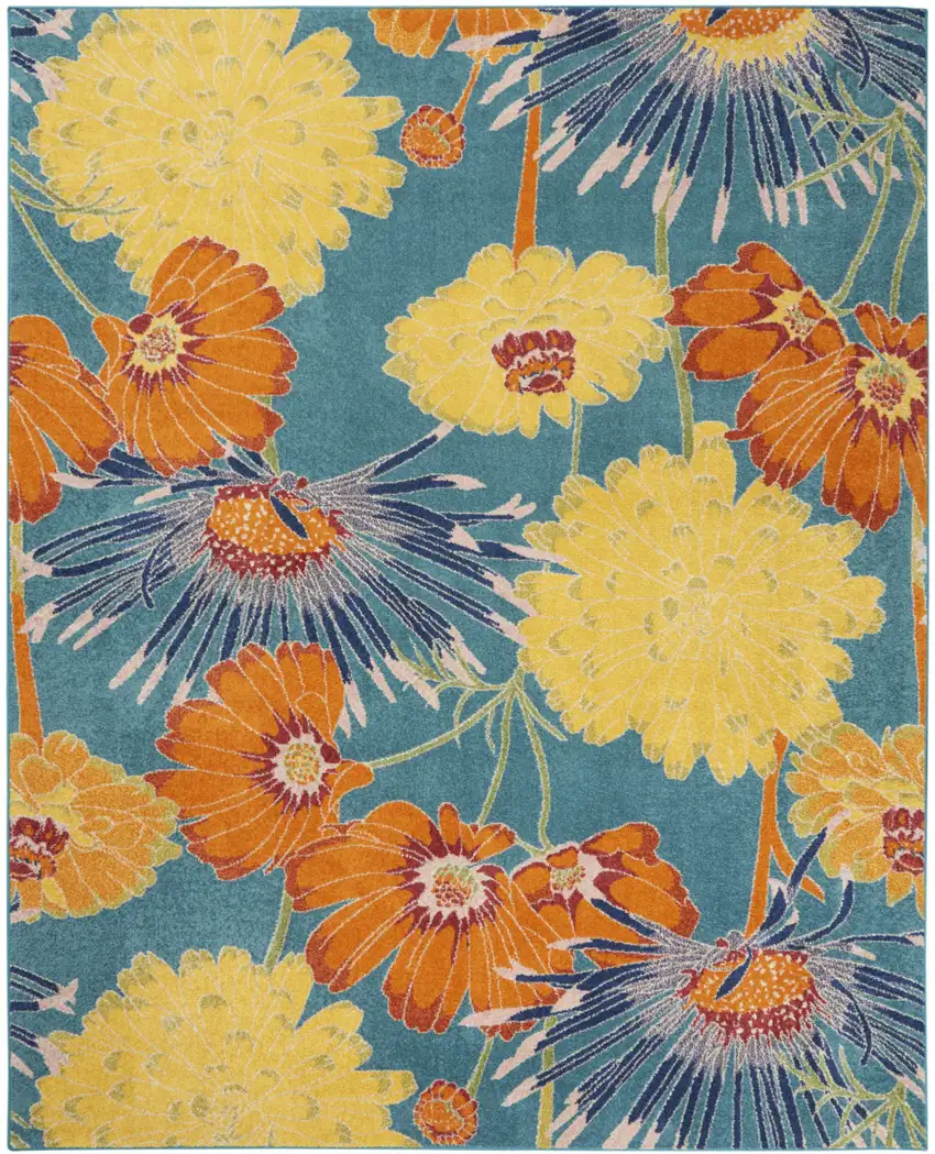 Blue Botanical Leaves Power Loom Area Rug Photo 4