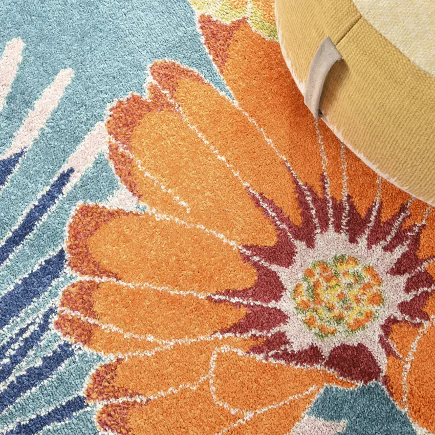 Blue Botanical Leaves Power Loom Area Rug Photo 8