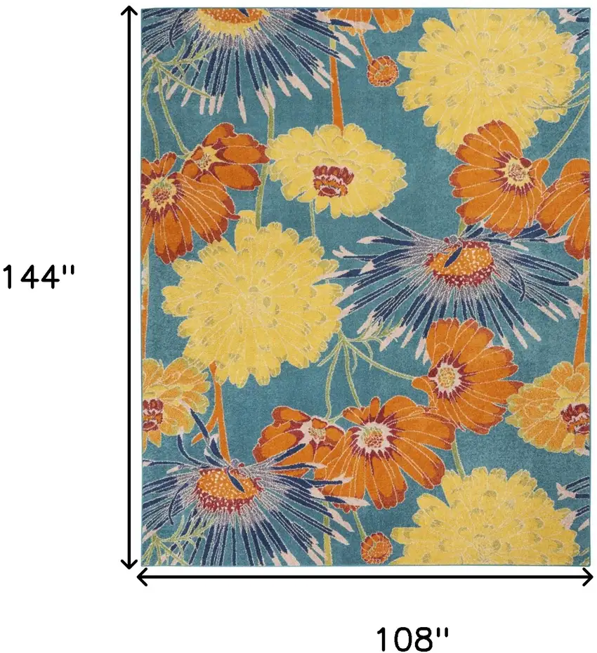 Blue Botanical Leaves Power Loom Area Rug Photo 2