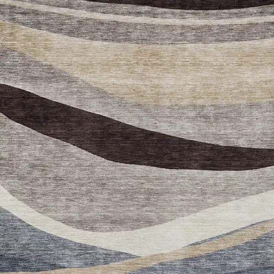 Blue Brown And Beige Abstract Washable Indoor Outdoor Area Rug Photo 5