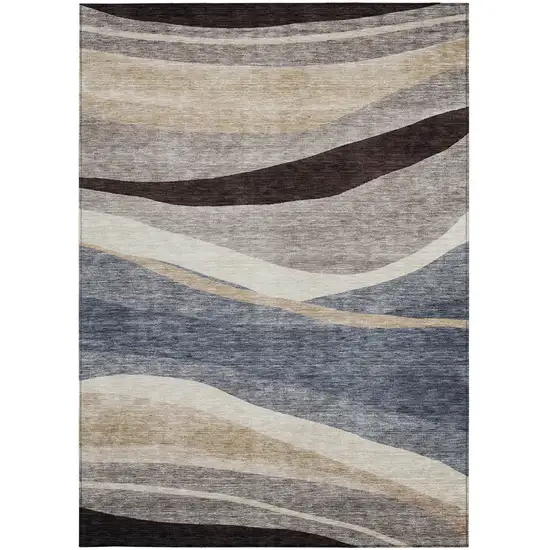 Blue Brown And Beige Abstract Washable Indoor Outdoor Area Rug Photo 6