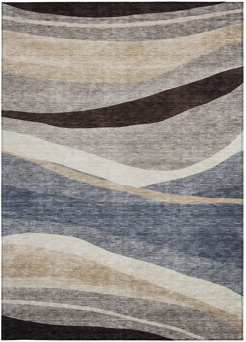 Blue Brown And Beige Abstract Washable Indoor Outdoor Area Rug Photo 6