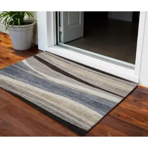 Photo of Blue Brown And Beige Abstract Washable Indoor Outdoor Area Rug