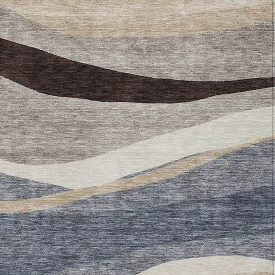 Blue Brown And Beige Abstract Washable Indoor Outdoor Area Rug Photo 5