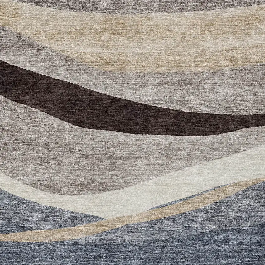 Blue Brown And Beige Abstract Washable Indoor Outdoor Area Rug Photo 5