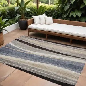 Photo of Blue Brown And Beige Abstract Washable Indoor Outdoor Area Rug