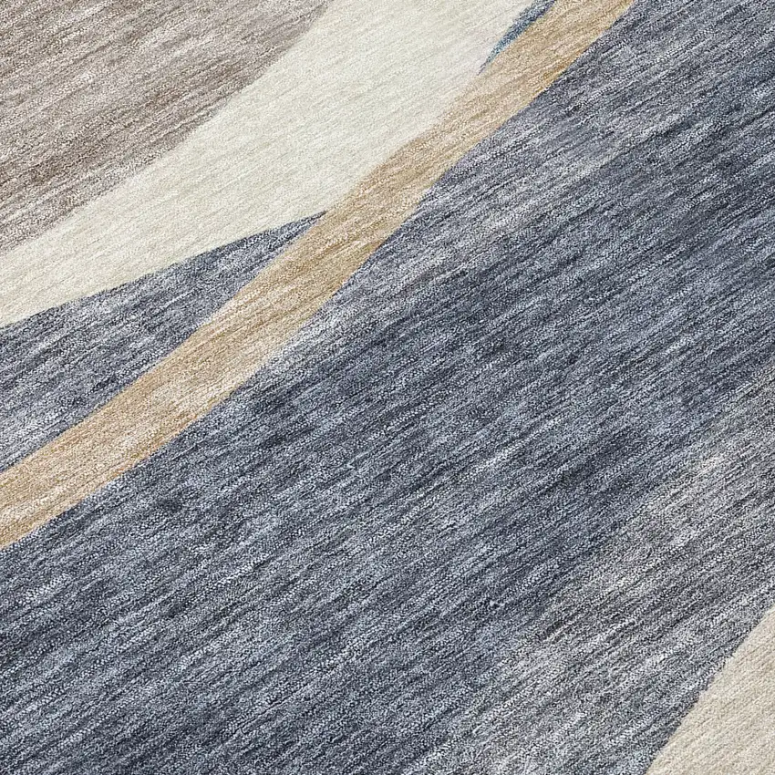 Blue Brown And Beige Abstract Washable Indoor Outdoor Area Rug Photo 8