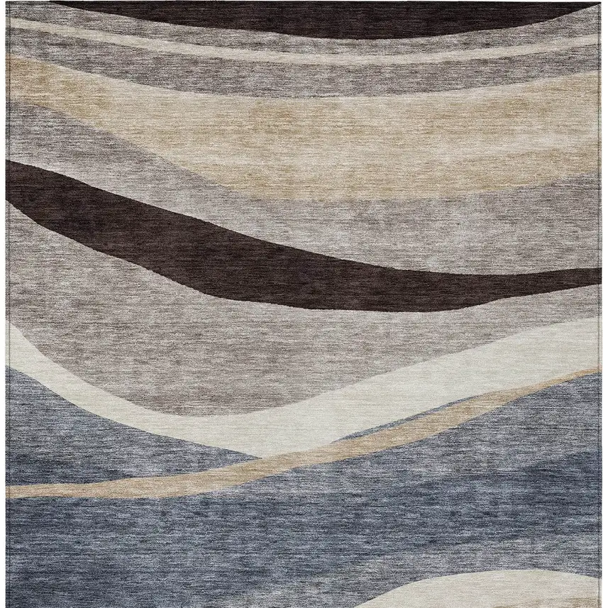 Blue Brown And Beige Abstract Washable Indoor Outdoor Area Rug Photo 6