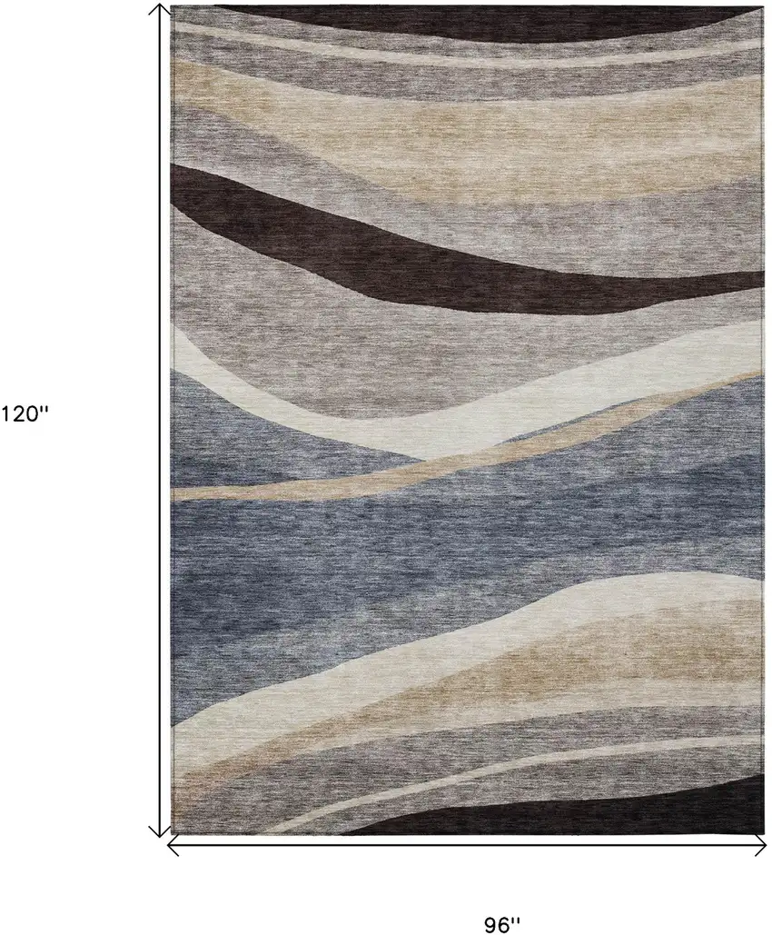 Blue Brown And Beige Abstract Washable Indoor Outdoor Area Rug Photo 7