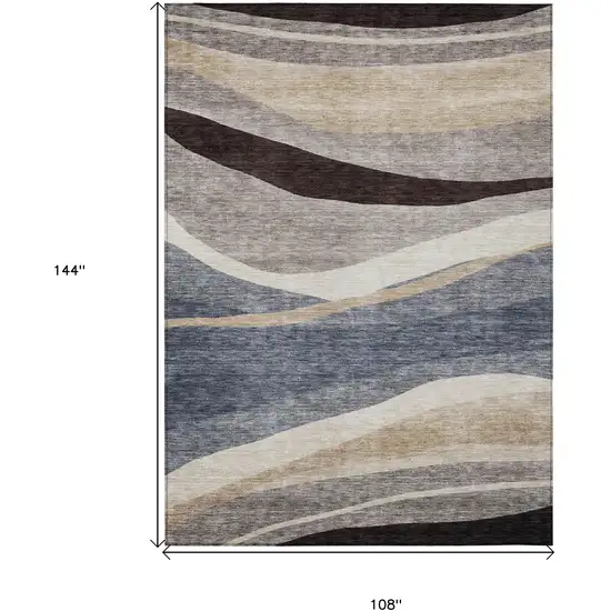 Blue Brown And Beige Abstract Washable Indoor Outdoor Area Rug Photo 7