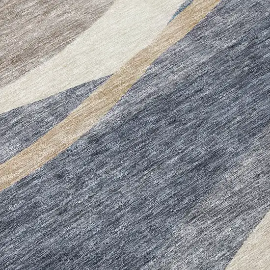 Blue Brown And Beige Abstract Washable Indoor Outdoor Area Rug Photo 8