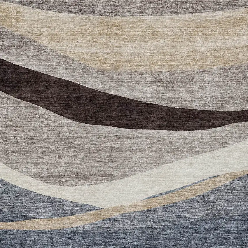 Blue Brown And Beige Abstract Washable Indoor Outdoor Area Rug Photo 5