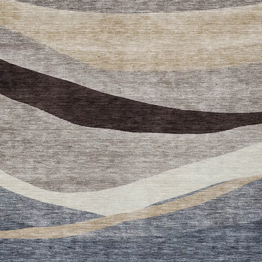 Blue Brown And Beige Abstract Washable Indoor Outdoor Area Rug Photo 5