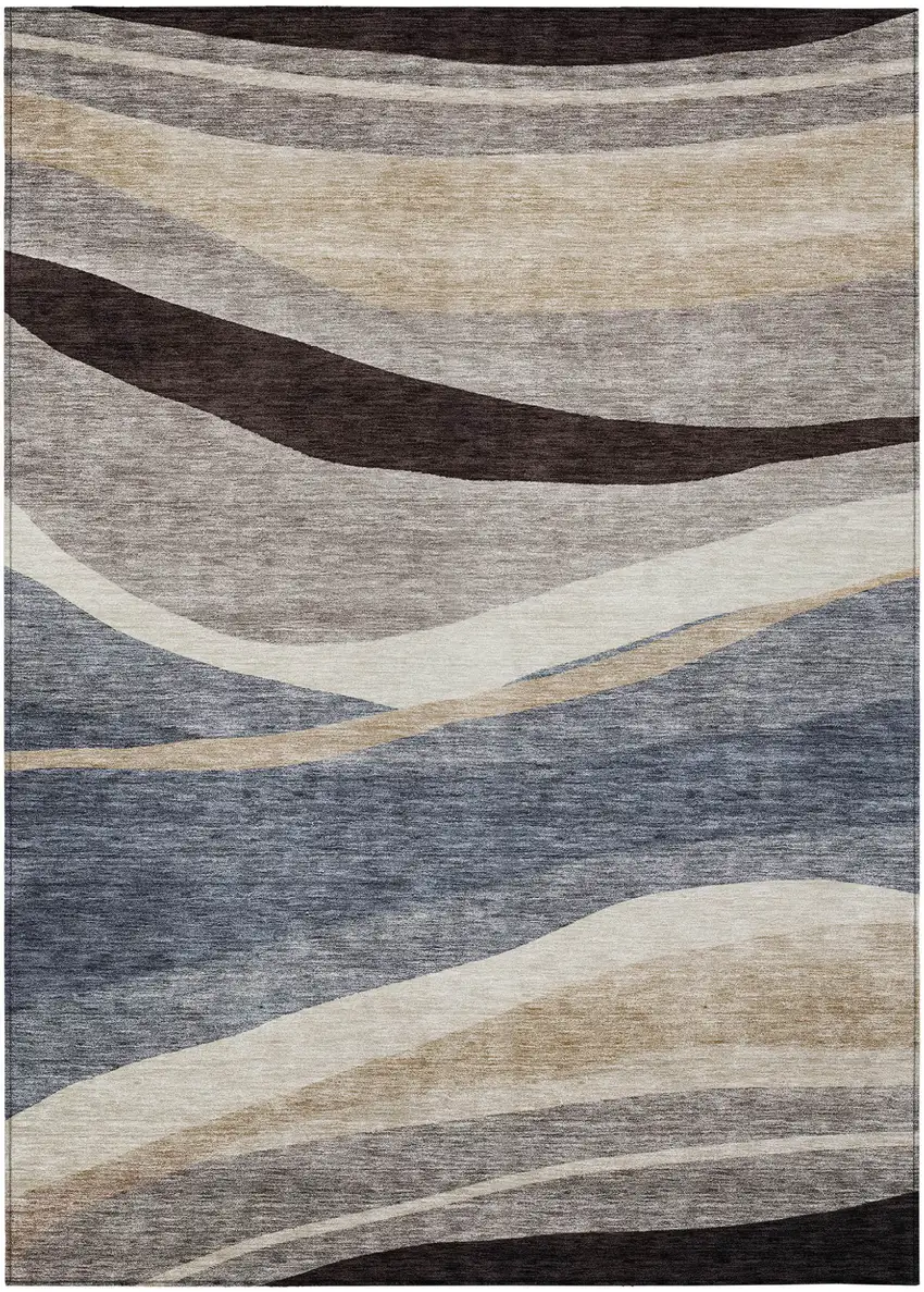Blue Brown And Beige Abstract Washable Indoor Outdoor Area Rug Photo 2