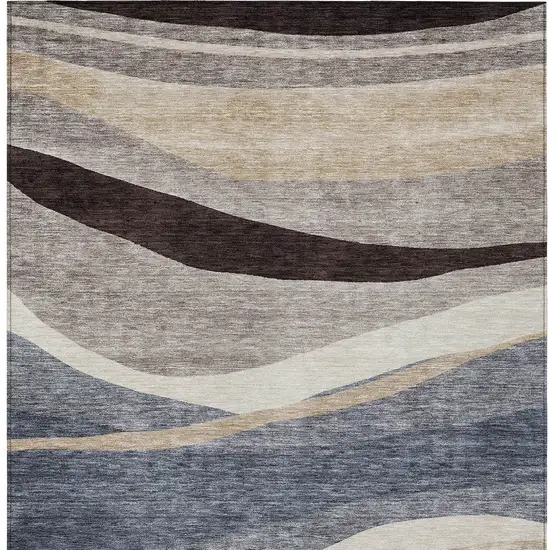 Blue Brown And Beige Abstract Washable Indoor Outdoor Area Rug Photo 6