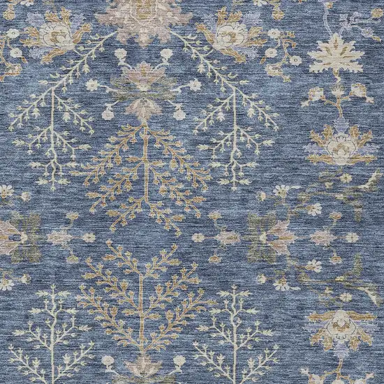 Blue Brown And Beige Floral Washable Indoor Outdoor Area Rug Photo 6