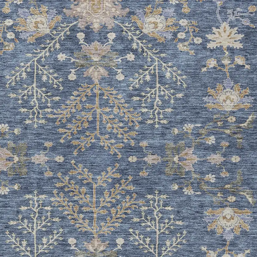 Blue Brown And Beige Floral Washable Indoor Outdoor Area Rug Photo 6