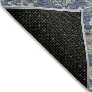 Photo of Blue Brown And Beige Floral Washable Indoor Outdoor Area Rug