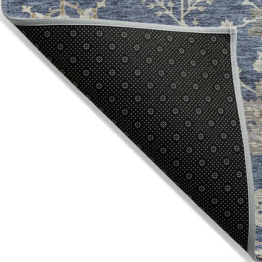 Blue Brown And Beige Floral Washable Indoor Outdoor Area Rug Photo 3