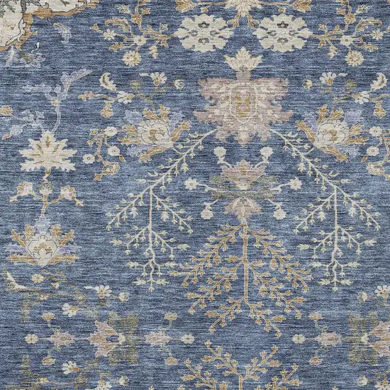 Blue Brown And Beige Floral Washable Indoor Outdoor Area Rug Photo 6