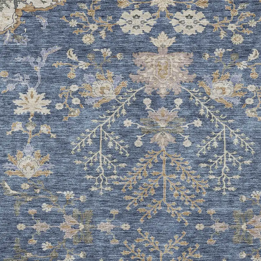 Blue Brown And Beige Floral Washable Indoor Outdoor Area Rug Photo 6