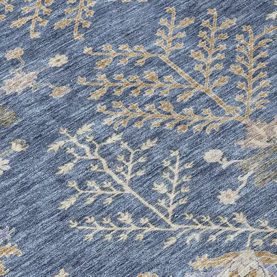 Blue Brown And Beige Floral Washable Indoor Outdoor Area Rug Photo 5