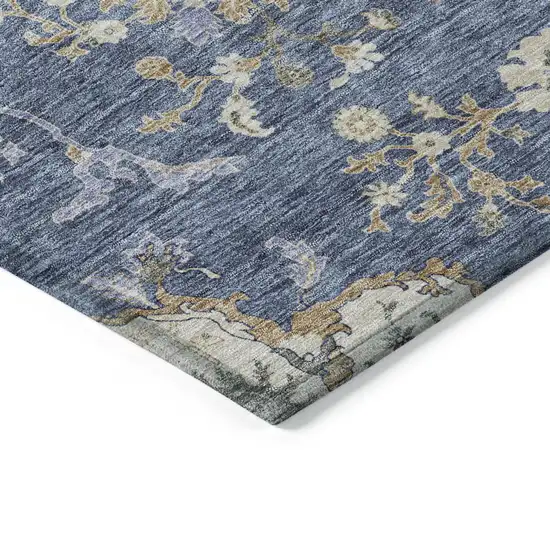 Blue Brown And Beige Floral Washable Indoor Outdoor Area Rug Photo 4