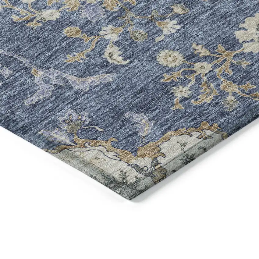 Blue Brown And Beige Floral Washable Indoor Outdoor Area Rug Photo 4