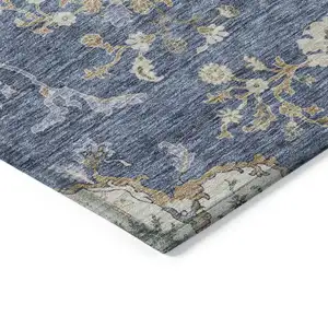 Photo of Blue Brown And Beige Floral Washable Indoor Outdoor Area Rug