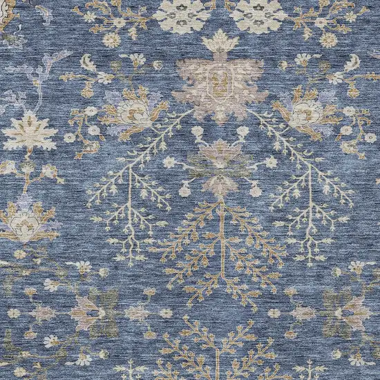 Blue Brown And Beige Floral Washable Indoor Outdoor Area Rug Photo 6