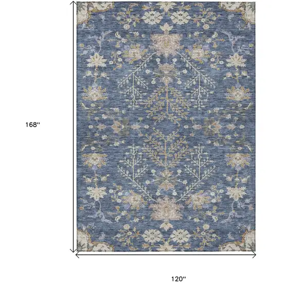 Blue Brown And Beige Floral Washable Indoor Outdoor Area Rug Photo 8