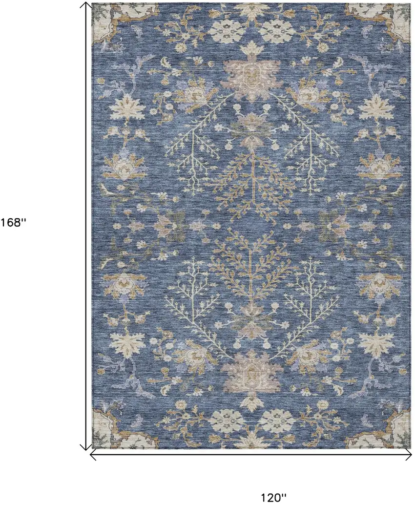 Blue Brown And Beige Floral Washable Indoor Outdoor Area Rug Photo 8