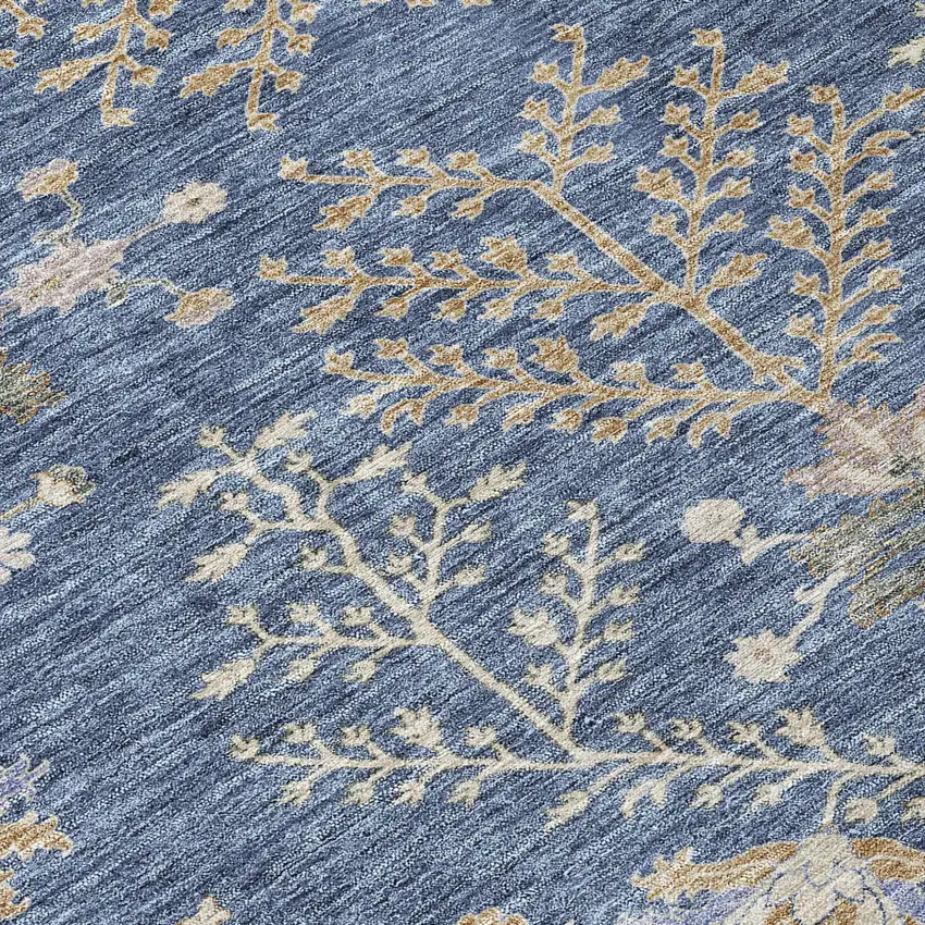 Blue Brown And Beige Floral Washable Indoor Outdoor Area Rug Photo 5